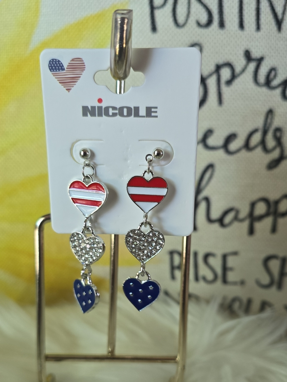 Red, White & Blue Star Headband NWOT  And Nwt Nicole Heart Earrings - Picture 4 of 9